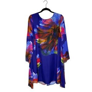 Anthropologie Leifsdottir Silk Printed Shift Dress Women's Blue Size 8